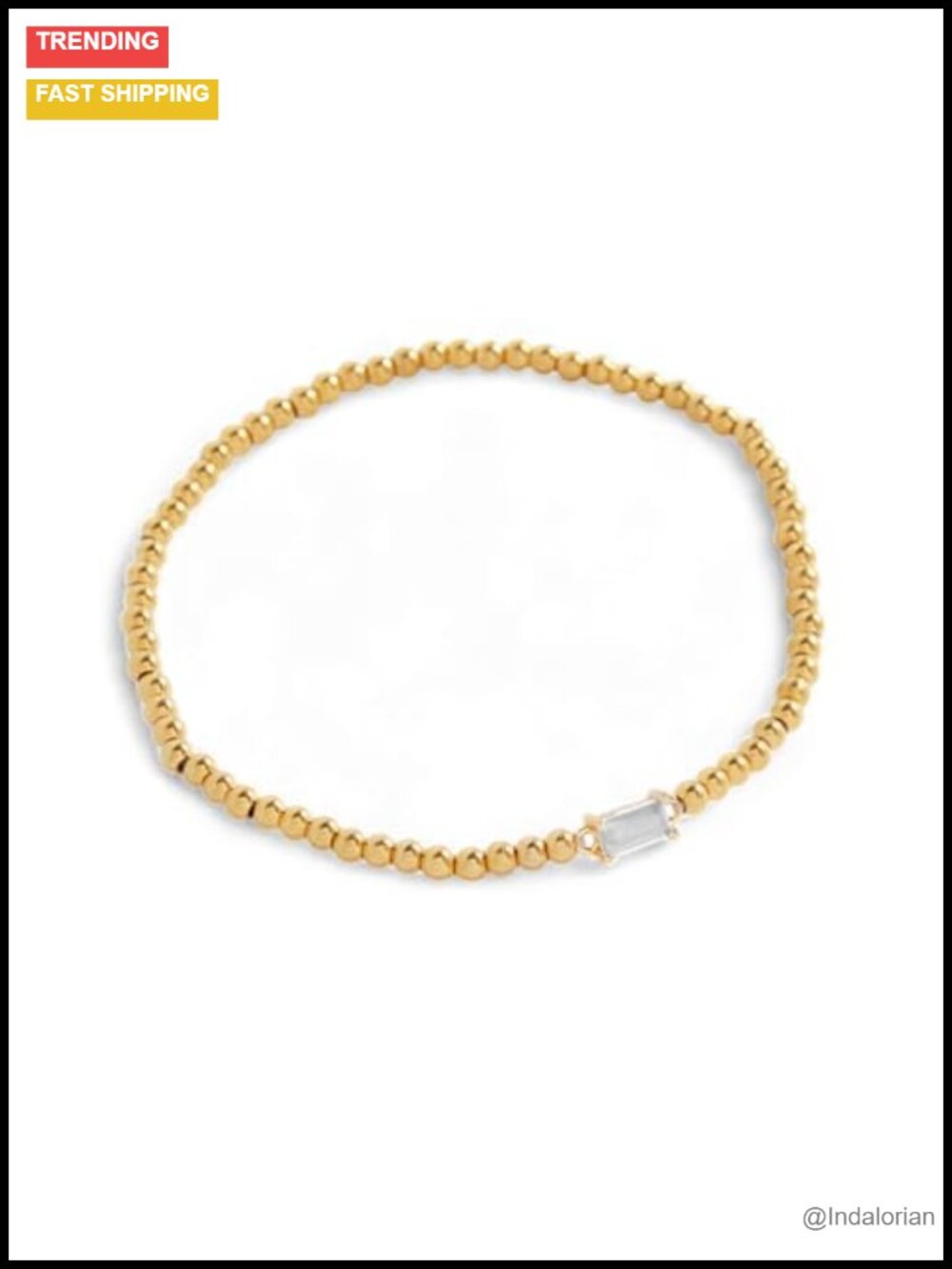 18K Gold Plated Stretch Beaded Bracelet Waterproof CZ Birthstone Jewelry